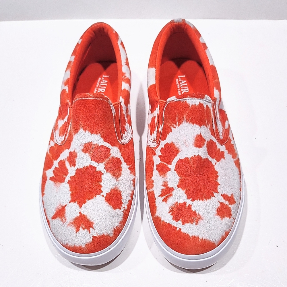 Lauren Ralph Lauren Cedar Orange Tye-Dye Sneakers Suede Leather Women 7.5M Shoes